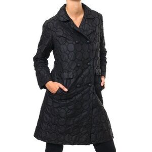 1960's Lanson Black Embroidered Cubic Design Mod Coat Black M/S Vintage